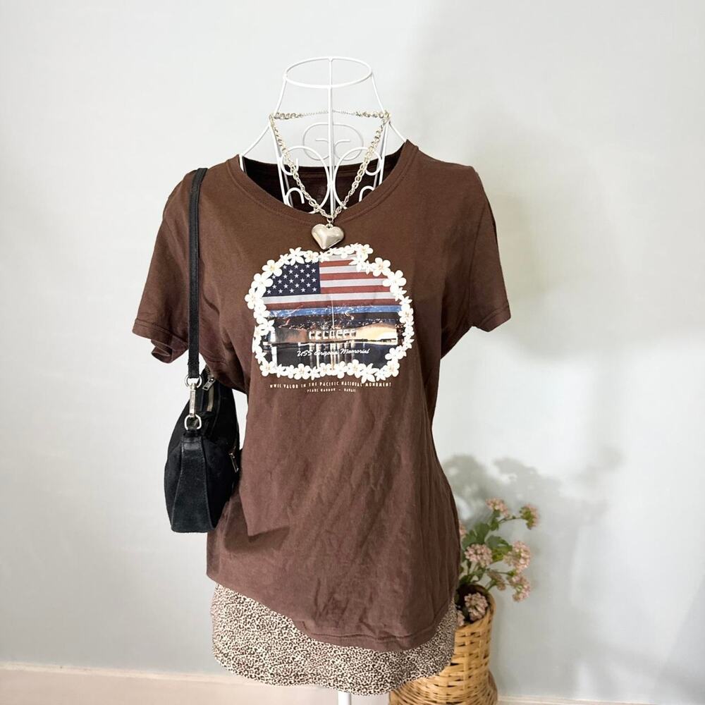 The cutest vintage y2k brown ‘uss Arizona memorial’ graphic baby tee